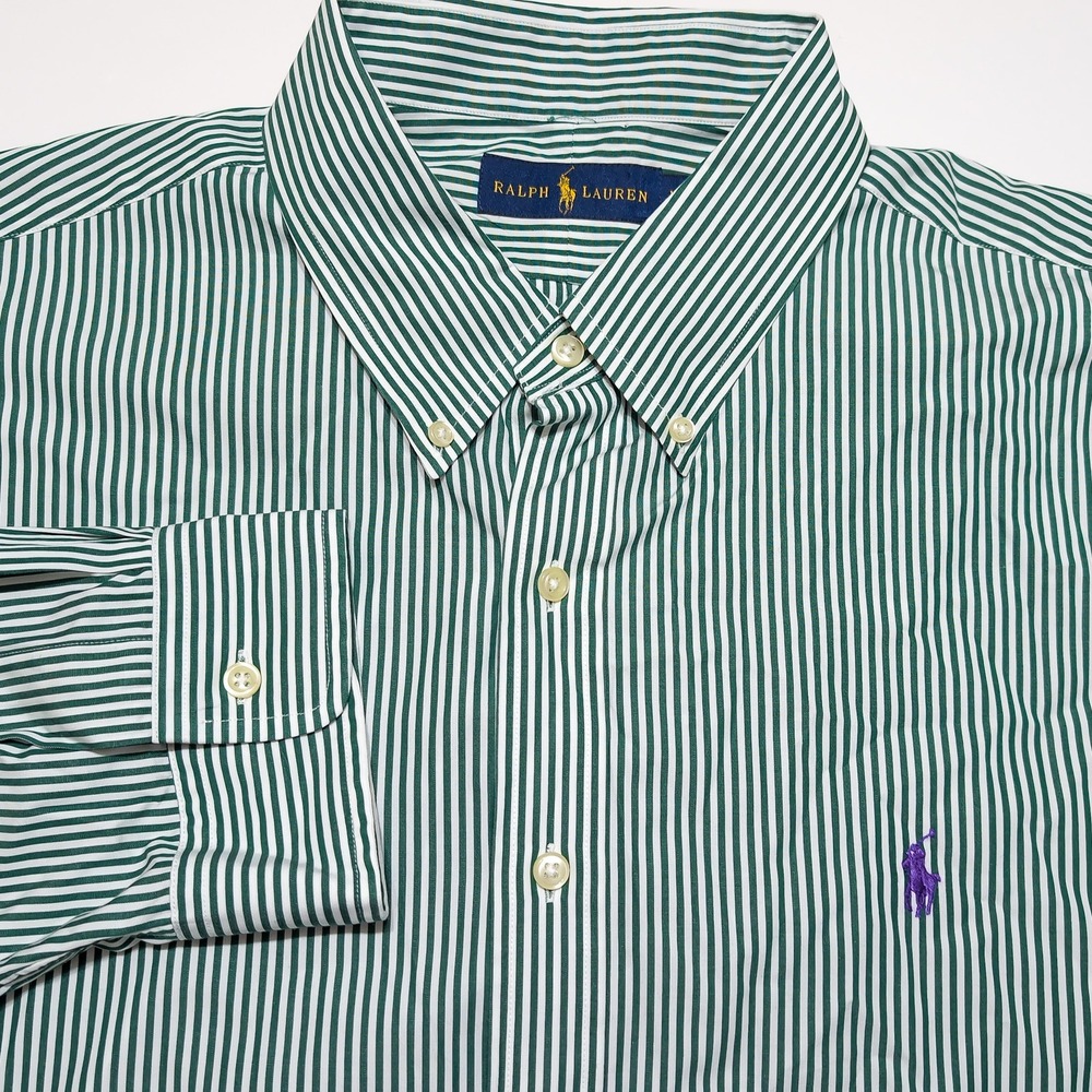 POLO RALPH LAUREN Long Sleeve Shirt XXL 2XL Green Long Sleeve MissingCuff Button